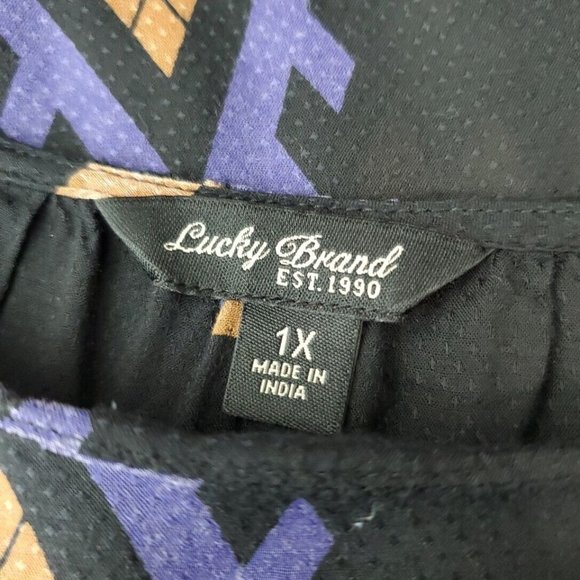 Lucky Brand Top Plus‎ Sz 1X Southwestern Print Lightweight Casual Pullover Black - Picture 5 of 5